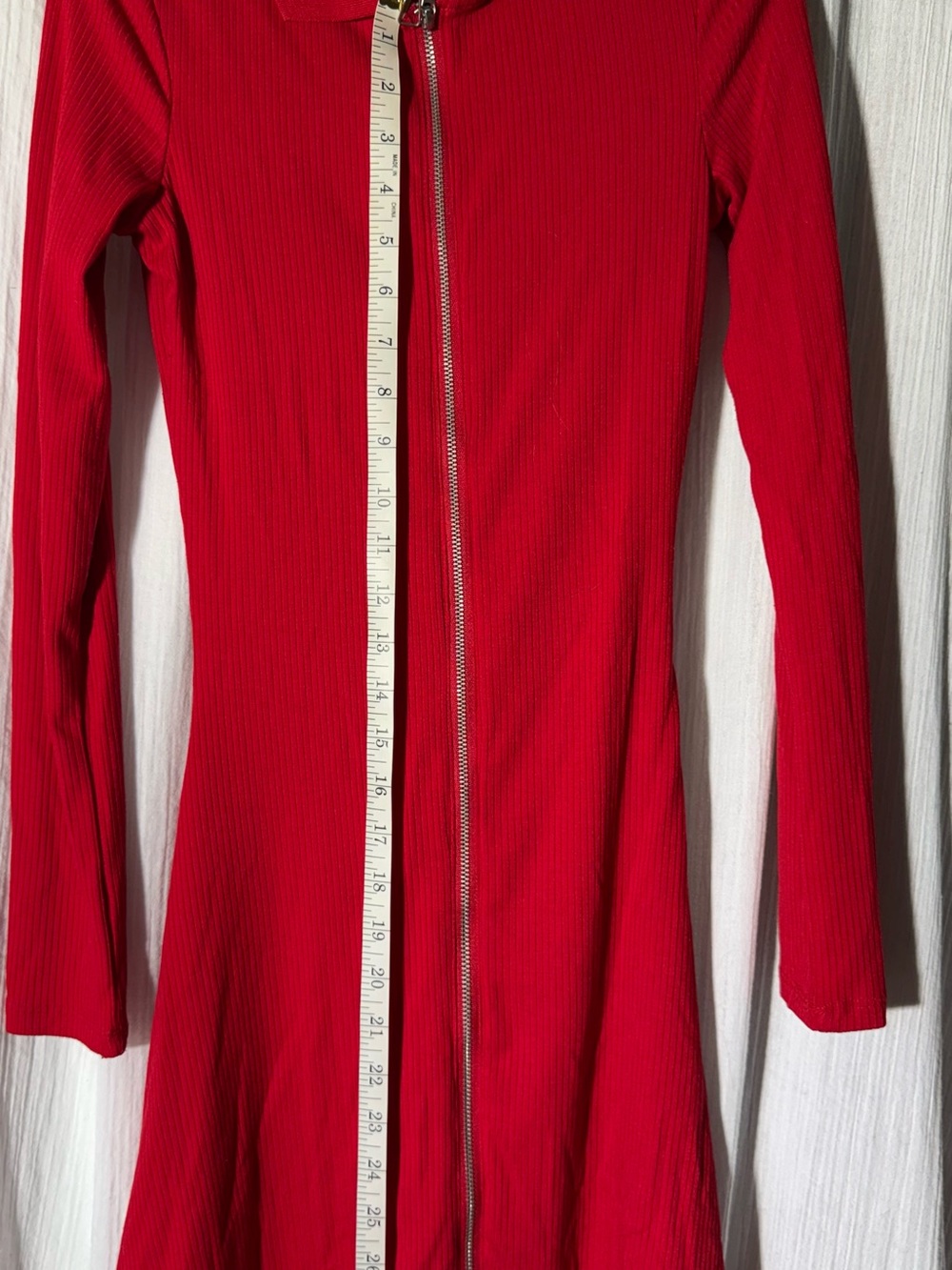 Red Zip-Front Ribbed Long-Sleeve Dress - Picture 6 of 10